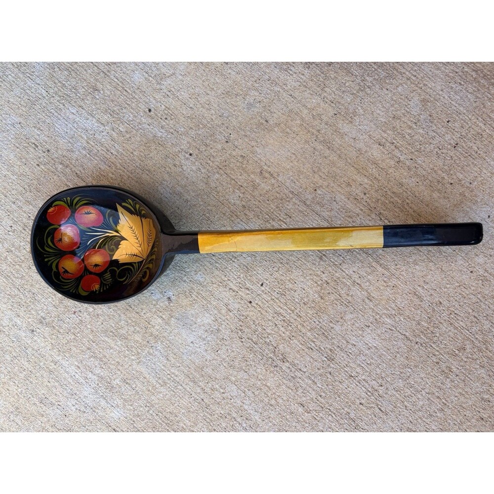 Vintage USSR Russian Khokhloma 5 Piece Lacquer Bowl Cups & Large 12" Ladle Spoon - Picture 3 of 16